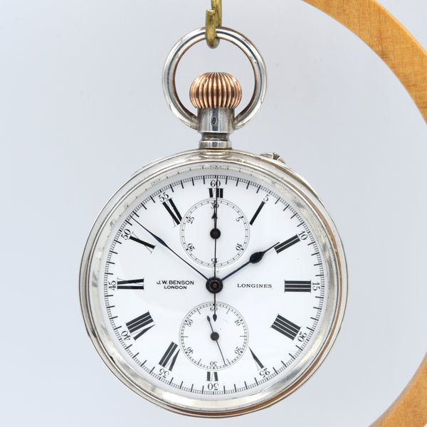 1909 J.W. Benson by Longines Solid Sterling Silver Chronograph Pocketwatch - Calibre 19.73N