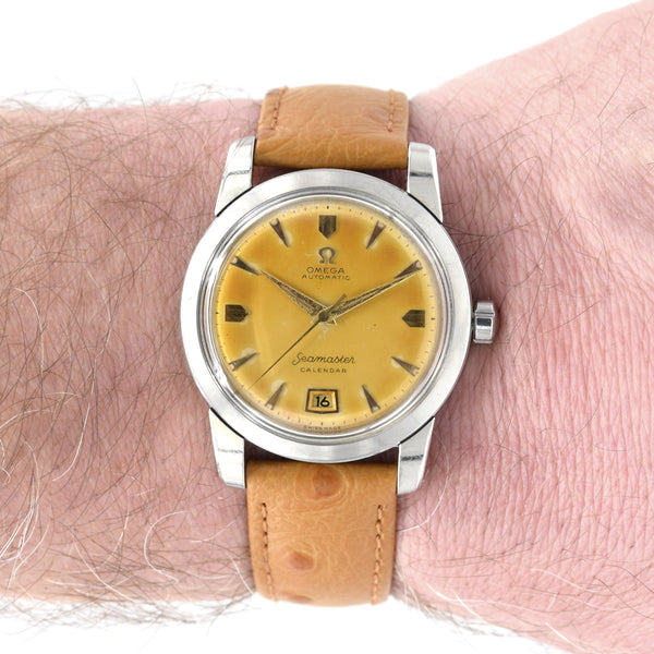 1952 unique Omega Seamaster bumper Automatic first Date Wristwatch Model 2757 - Stunning Honey patina