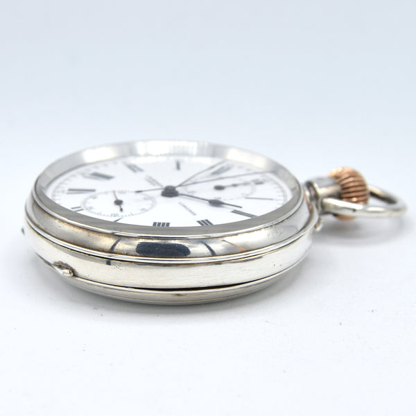 1909 J.W. Benson by Longines Solid Sterling Silver Chronograph Pocketwatch - Calibre 19.73N