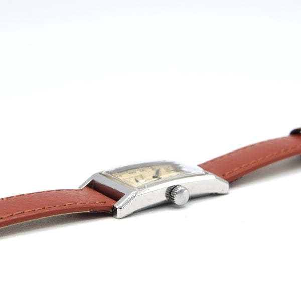 1940 Cyma Tavannes waterspoot Rectangular Early Waterproof Patent Deco Wristwatch with Arabic Dial in steel