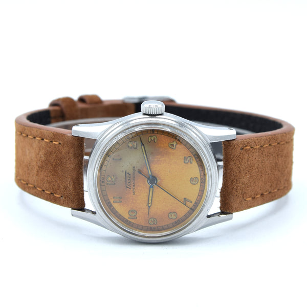 1943 Tissot Antimagnetique Manual Wind Wristwatch all Arabic with Original Patina dial WW2