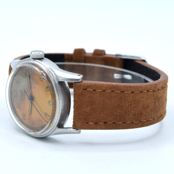 1943 Tissot Antimagnetique Manual Wind Wristwatch all Arabic with Original Patina dial WW2
