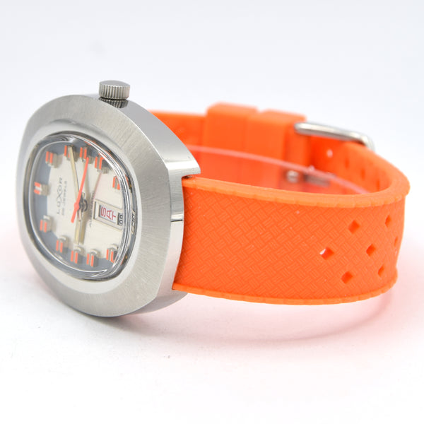 1970s luxor Day Date auto watch - TV Case - Automatic Day-Date Swiss ETA, Orange retro Racing Dial