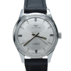 1960s Technos Mid-Size Steel Manual Wind On Leather Strap With Original Signed Buckle – Silver Sunburst Dial