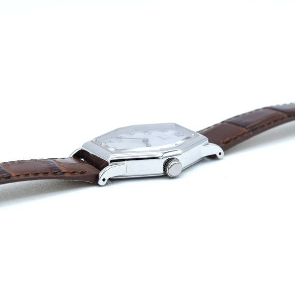 1990s Alfred Dunhill 114 'Octagonal' swiss Mechanical Wristwatch with silvered Dial on leather + Buckle