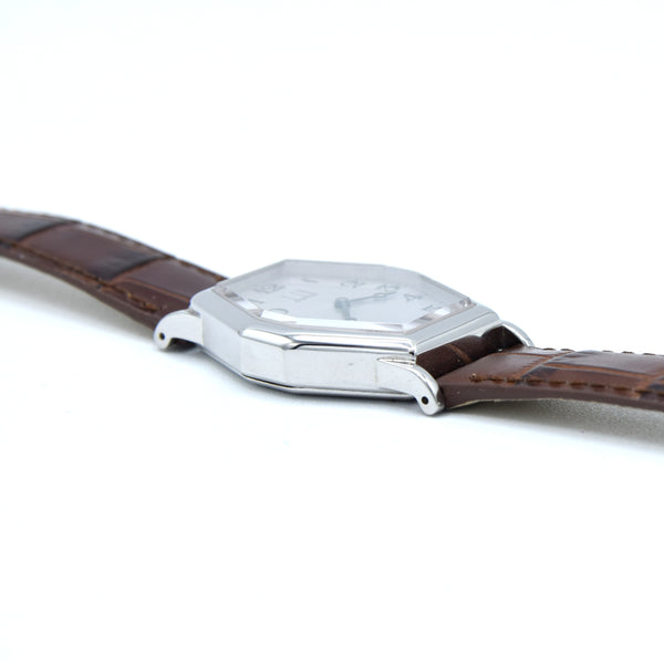 1990s Alfred Dunhill 114 'Octagonal' swiss Mechanical Wristwatch with silvered Dial on leather + Buckle