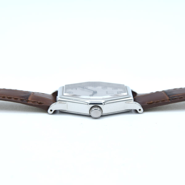 1990s Alfred Dunhill 114 'Octagonal' swiss Mechanical Wristwatch with silvered Dial on leather + Buckle