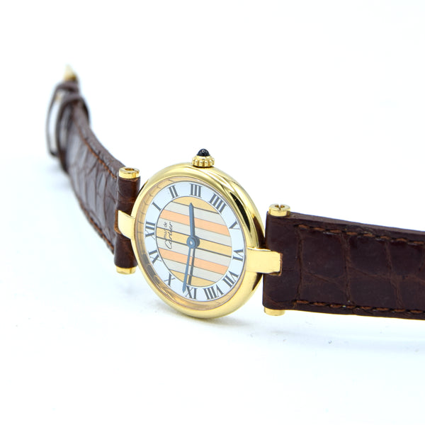 1990s Ladies Cartier 'Must de' Vendôme Trinity Roman chapter Dial in Vermeil 925 Silver Gilt