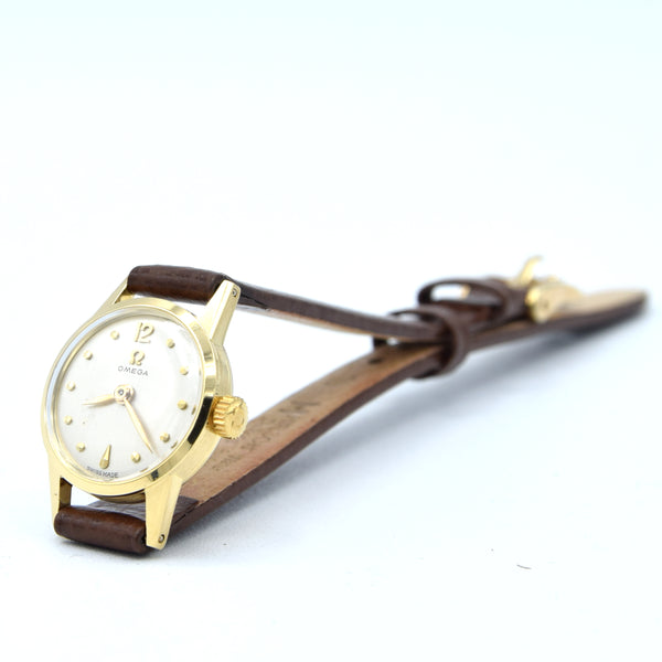 1954 Omega Petite & classic ladies dress watch in solid 18ct Gold with Omega box + buckle