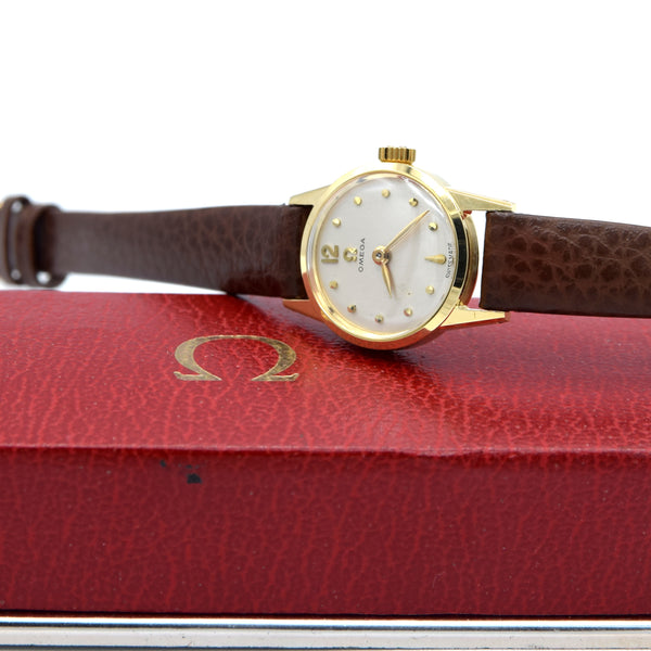 1954 Omega Petite & classic ladies dress watch in solid 18ct Gold with Omega box + buckle