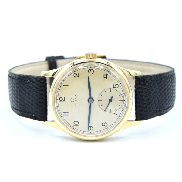 1944 Omega Gold WW2 period Manual Wind Dress Watch original Arabic dial Model 13322 in 9ct Gold