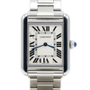 2010 Cartier Tank Solo 3170 Stainless Steel Quartz unisex Watch on Bracelet – White Roman Dial, Blue Hands, Cabochon Crown