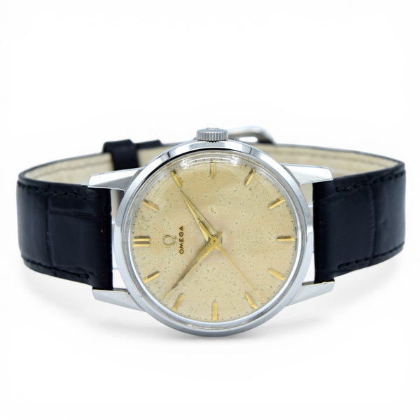 1952 Omega Ref. 2496 Steel Manual Wind Watch – Cal. 283 – Original Eggshell Patina Dial, Facet Lugs & Signed Crown