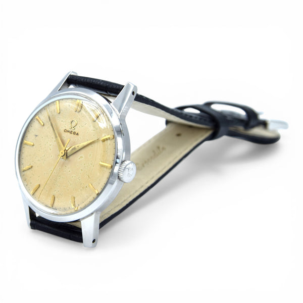 1952 Omega Ref. 2496 Steel Manual Wind Watch – Cal. 283 – Original Eggshell Patina Dial, Facet Lugs & Signed Crown