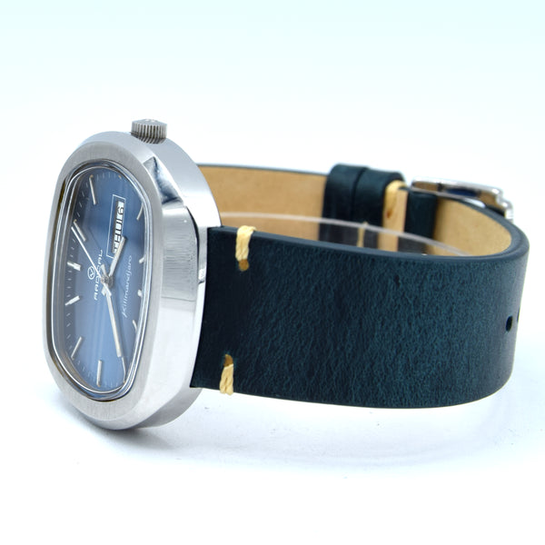 1970s Radical Kilimandjaro Blue 'Holographic 3D dial' Day Date automatic watch in Stainless Steel NOS