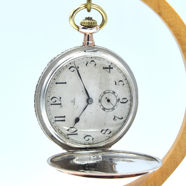 1910 Omega Full Hunter Pocket Watch – Niello Silver & Gold Case, Grand Prix Paris 1900 Medals