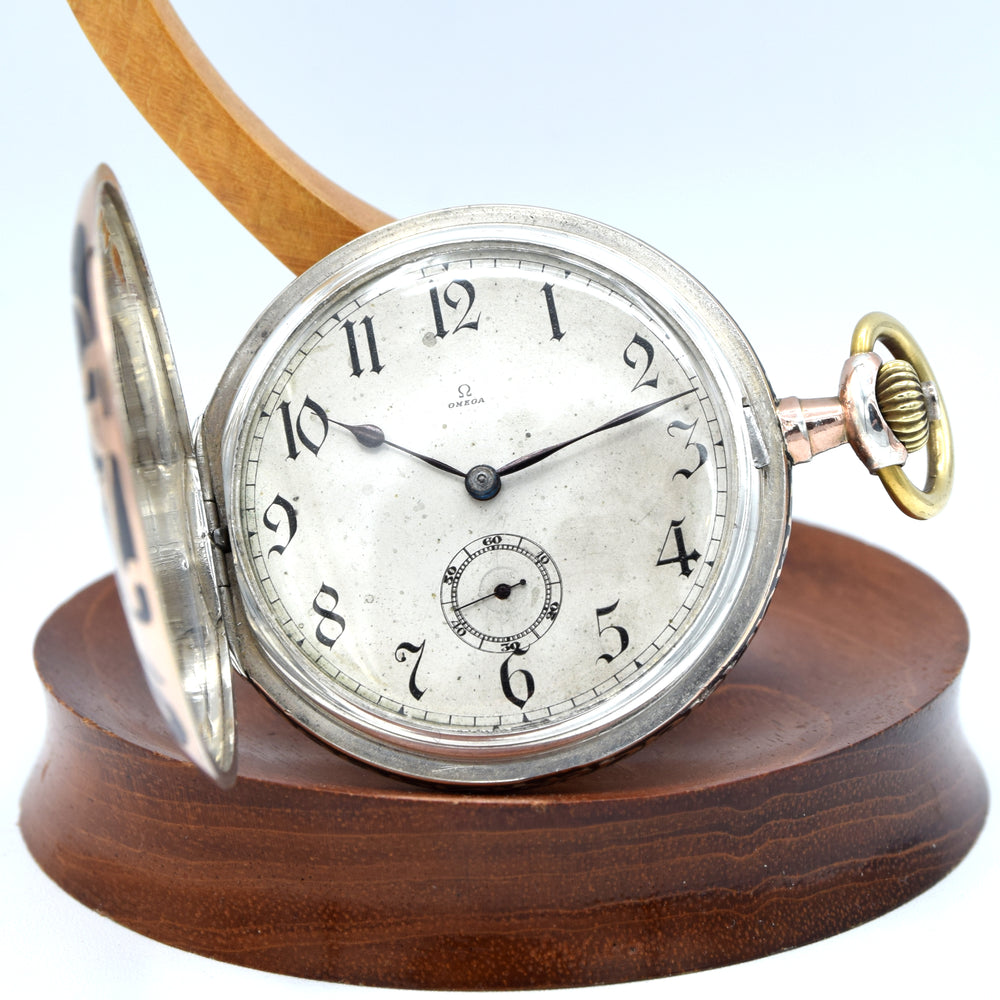 1910 Omega Full Hunter Pocket Watch – Niello Silver & Gold Case, Grand Prix Paris 1900 Medals