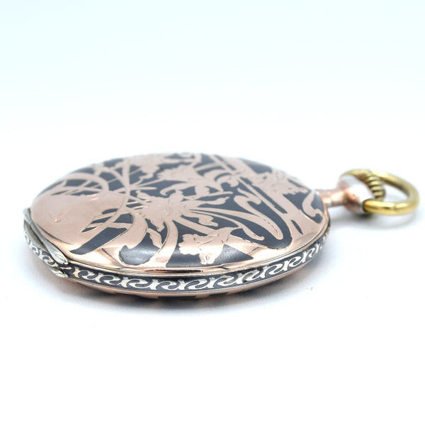 1910 Omega Full Hunter Pocket Watch – Niello Silver & Gold Case, Grand Prix Paris 1900 Medals