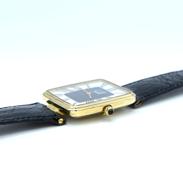 1980 Alfred Dunhill Sterling Silver (925) Gilt Rectangular Swiss Quartz Wristwatch – Roman Dial, Cabochon Crown, Hallmarked Buckle