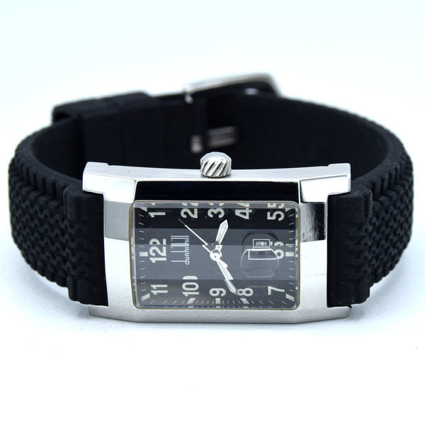 1990s Alfred Dunhill 'Facet' Dunhillion 8014 swiss quartz Date Wristwatch with black Arabic dial on Rubber