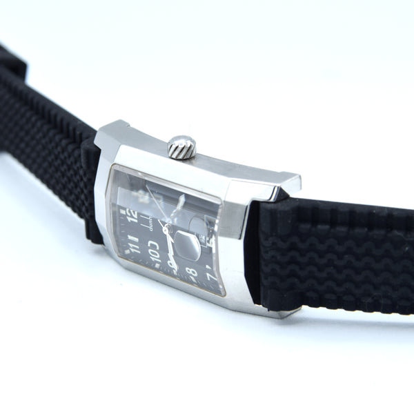 1990s Alfred Dunhill 'Facet' Dunhillion 8014 swiss quartz Date Wristwatch with black Arabic dial on Rubber