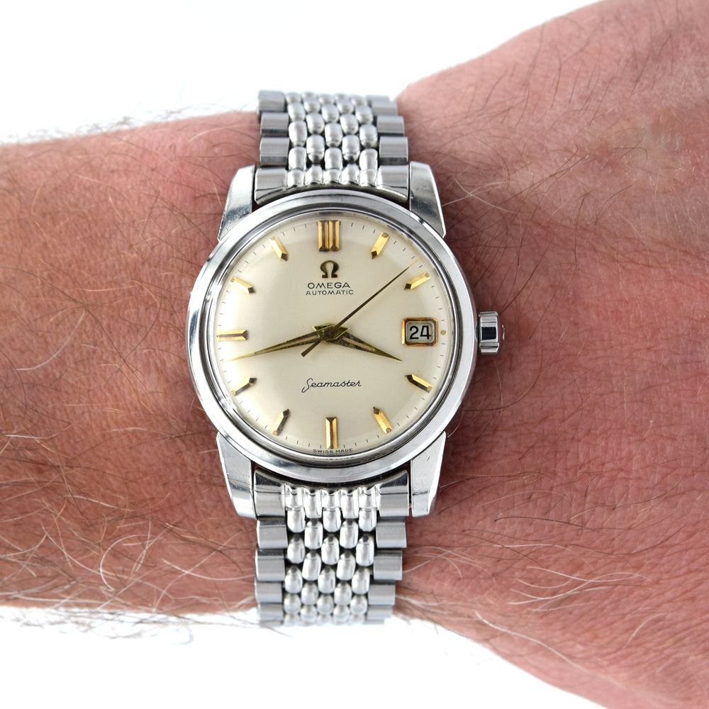 1958 Omega Seamaster sharp Automatic Date Wristwatch Model 2849 with Original Off-White Dial on BOR Bracelet