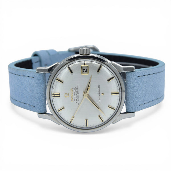 1963 Omega Sharp Constellation Date 168.005 Automatic Chronometer onyx batons - steel + Dog Leg Lugs