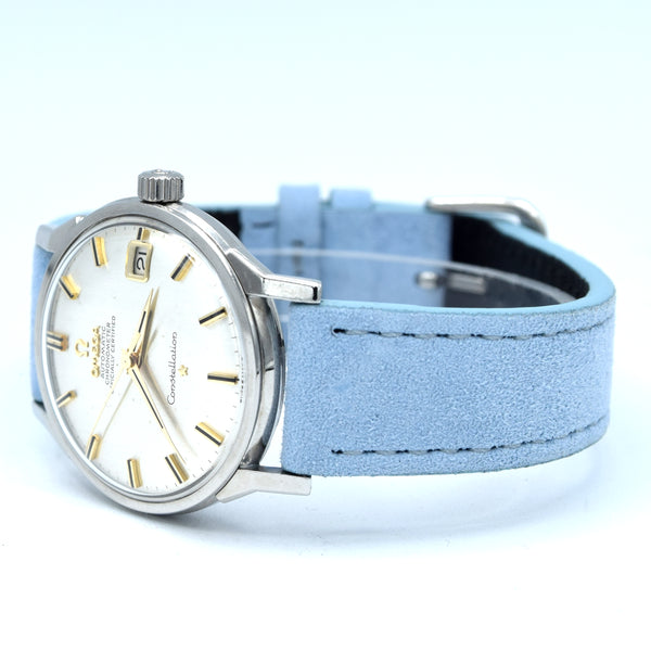 1963 Omega Sharp Constellation Date 168.005 Automatic Chronometer onyx batons - steel + Dog Leg Lugs