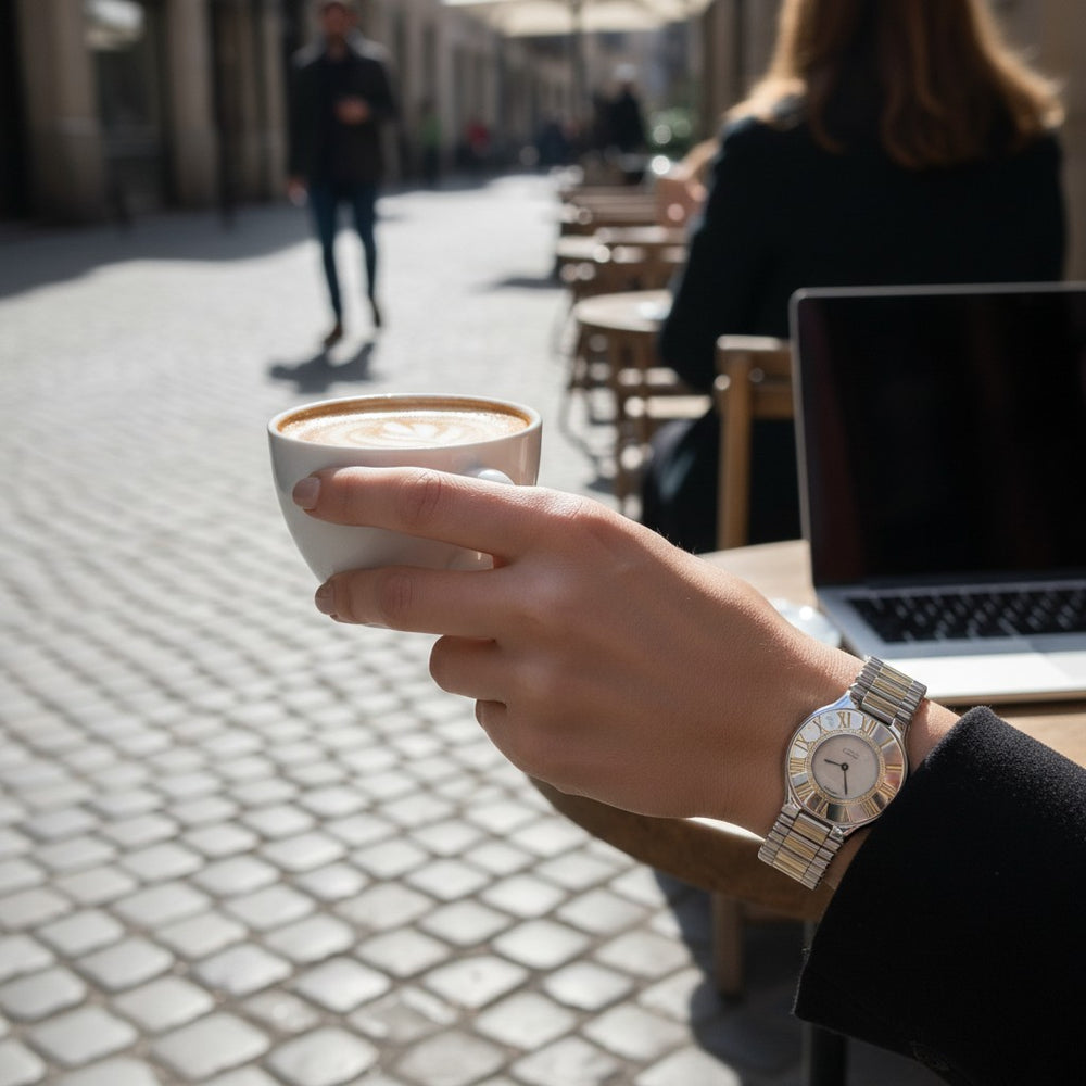 Must De Cartier '21' ladies Quartz 31mm Wristwatch in Gold and Steel on Bracelet Circa 1990