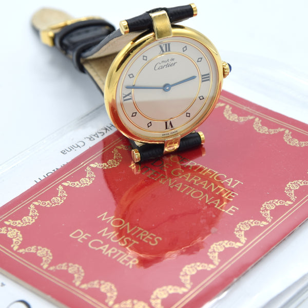 1987 Rarer Dial Unisex Cartier 30mm 'Must de' Vendôme in 925 Sterling Silver Gilt Vermeil Case