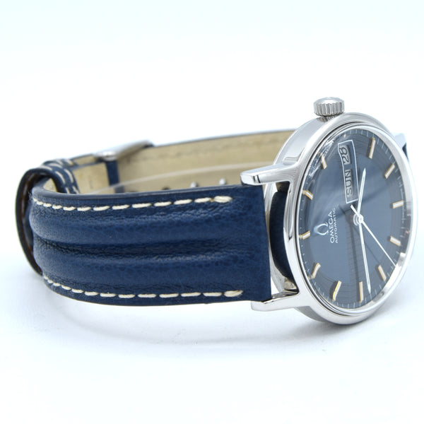 1972 Omega Rare navy Blue 'Barcode Dial' Automatic Day/Date in Stainless Steel Model 166.0117