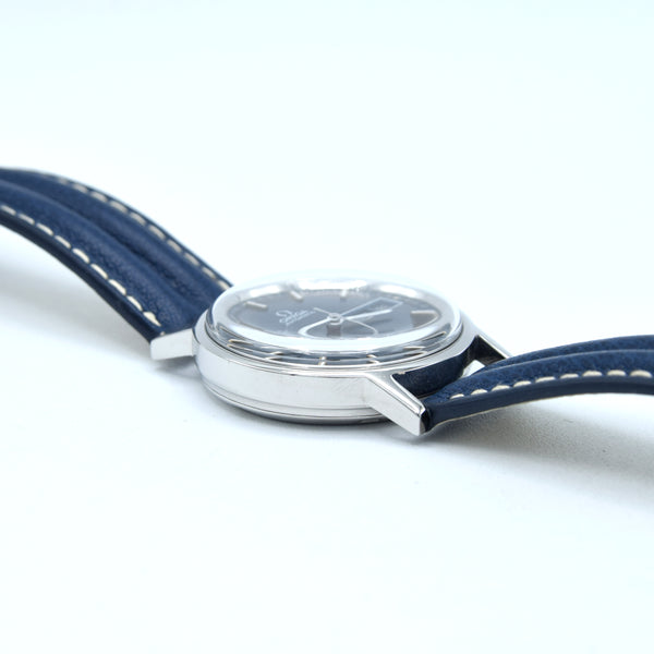1972 Omega Rare navy Blue 'Barcode Dial' Automatic Day/Date in Stainless Steel Model 166.0117