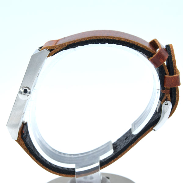 1990s Dunhill Wafer Ref. 8036 Stainless Steel Swiss Quartz Rectangular larger slim Dress Watch – White Dial on Leather Strap