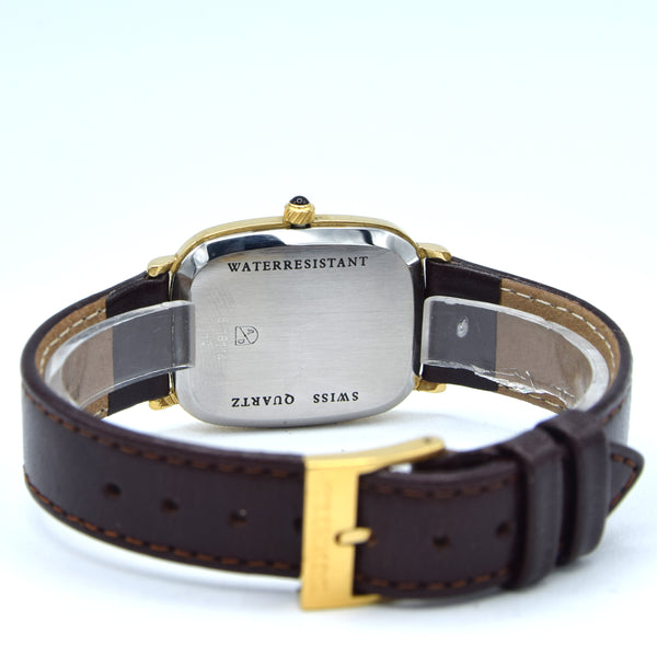 1980 Alfred Dunhill Guilloché / hobnail dial texture Gilt Rectangular Swiss Quartz Wristwatch – Roman Dial, Cabochon Crown