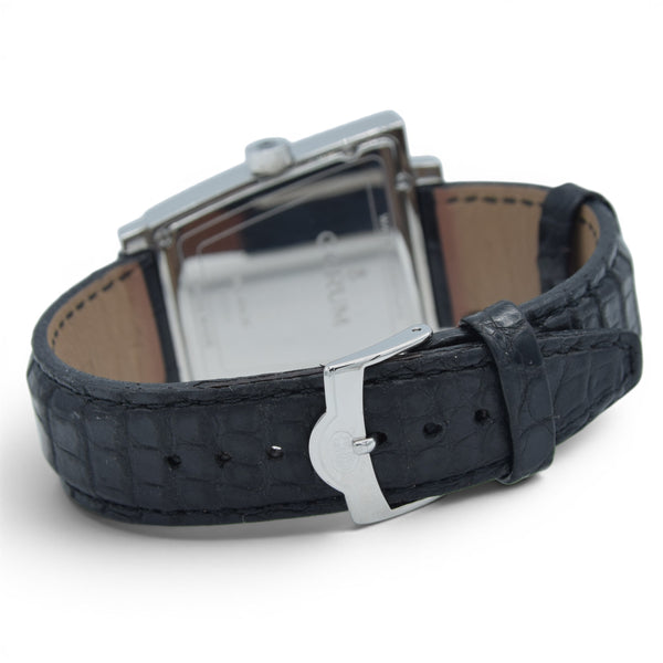 Corum Trapeze Gents ref. 106.404.20 stainless steel quartz watch, black dial, original strap & buckle