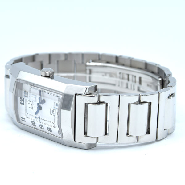 1990s Alfred Dunhill 'Facet' swiss quartz Date Wristwatch with White Roman Dial on Bracelet + Box