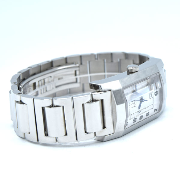 1990s Alfred Dunhill 'Facet' swiss quartz Date Wristwatch with White Roman Dial on Bracelet + Box