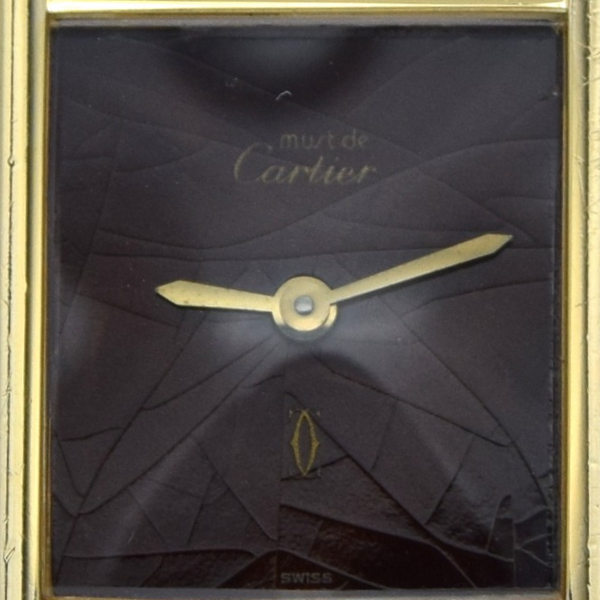 1983/84 Cartier Ladies Tank Mechanical with Unique Burgundy Red / Brown Patina Dial in 925 Sterling Silver Gilt