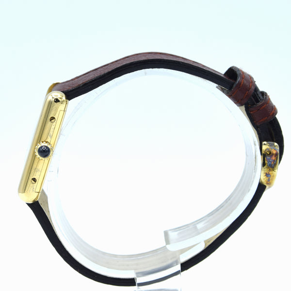 1983/84 Cartier Ladies Tank Mechanical with Unique Burgundy Red / Brown Patina Dial in 925 Sterling Silver Gilt
