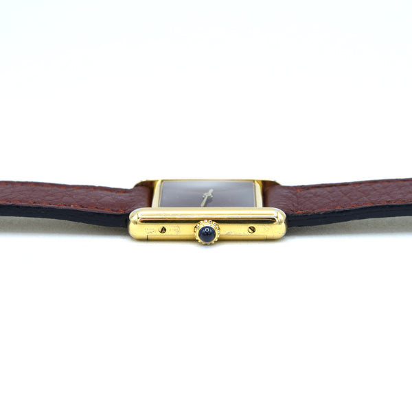 1983/84 Cartier Ladies Tank Mechanical with Unique Burgundy Red / Brown Patina Dial in 925 Sterling Silver Gilt