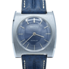 1970s Waltham steel manual-wind retro sleek dress watch with blue dial on blue strap