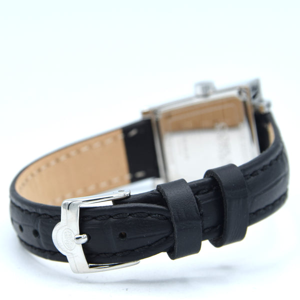 Corum Trapeze ladies ref. 105.404.20 stainless steel quartz watch, black dial with original buckle