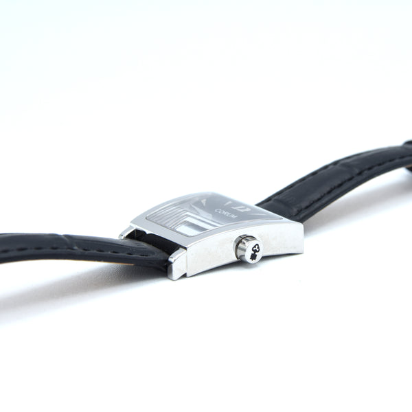 Corum Trapeze ladies ref. 105.404.20 stainless steel quartz watch, black dial with original buckle