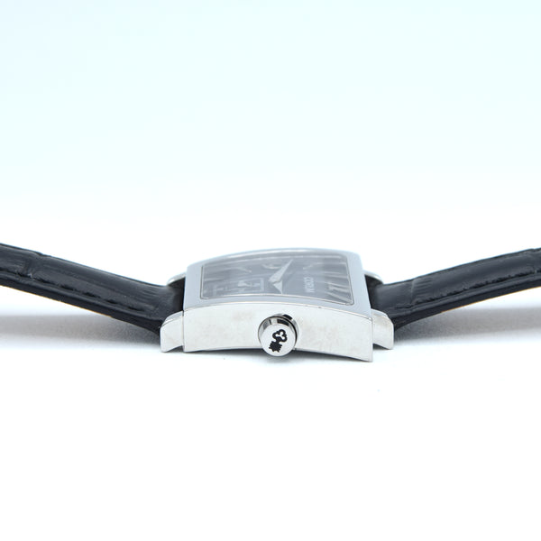 Corum Trapeze ladies ref. 105.404.20 stainless steel quartz watch, black dial with original buckle