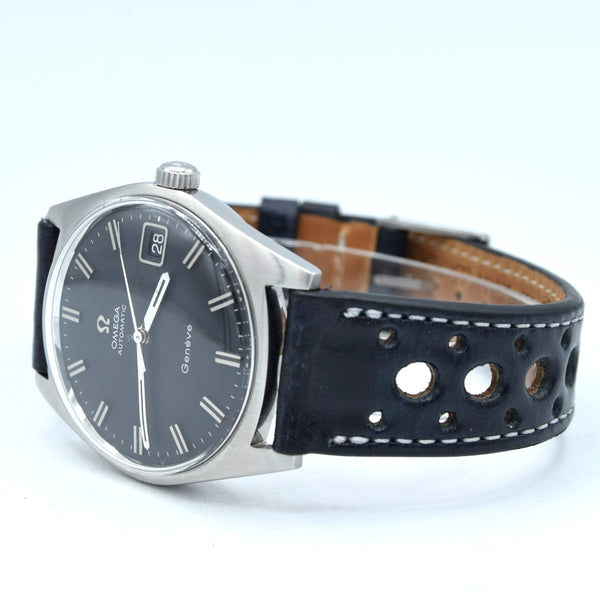 1968 Omega Geneve Automatic Date Model 166.041 original mint matte black dial in Steel Cal 565