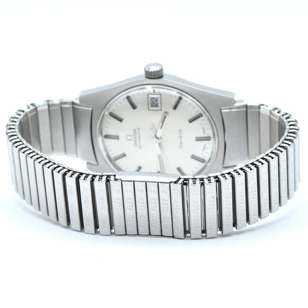 1969 Omega Rare Geneve Automatic Model 166.041 Silver sunburst dial on cool original Fixo - Flex bracelet Cal 565
