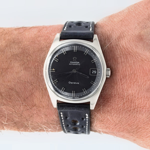 1968 Omega Geneve Automatic Date Model 166.041 original mint matte black dial in Steel Cal 565