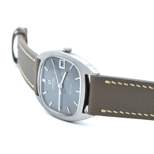 1969 Omega De Ville Automatic Date 162.045 stainless steel cushion case – stunning slate blue / grey dial – Cal 1002