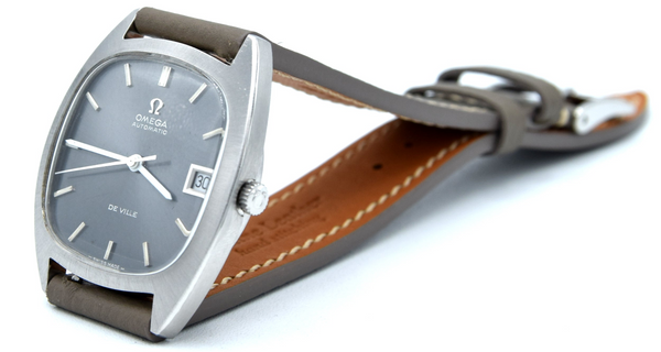 1969 Omega De Ville Automatic Date 162.045 stainless steel cushion case – stunning slate blue / grey dial – Cal 1002