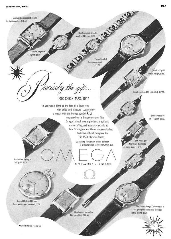 1947 Omega ladies cocktail watch model 2534-1 on period bonklip bracelet with original clam box